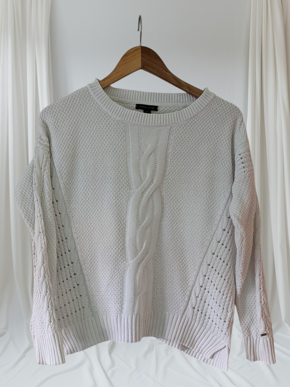 Tommy Hilfiger Cream Cable & Pointelle Crewneck Sweater 💯 Cotton